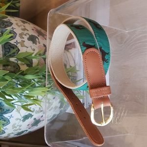 Preston Leather Belt Green With Dogs - Size 34"
